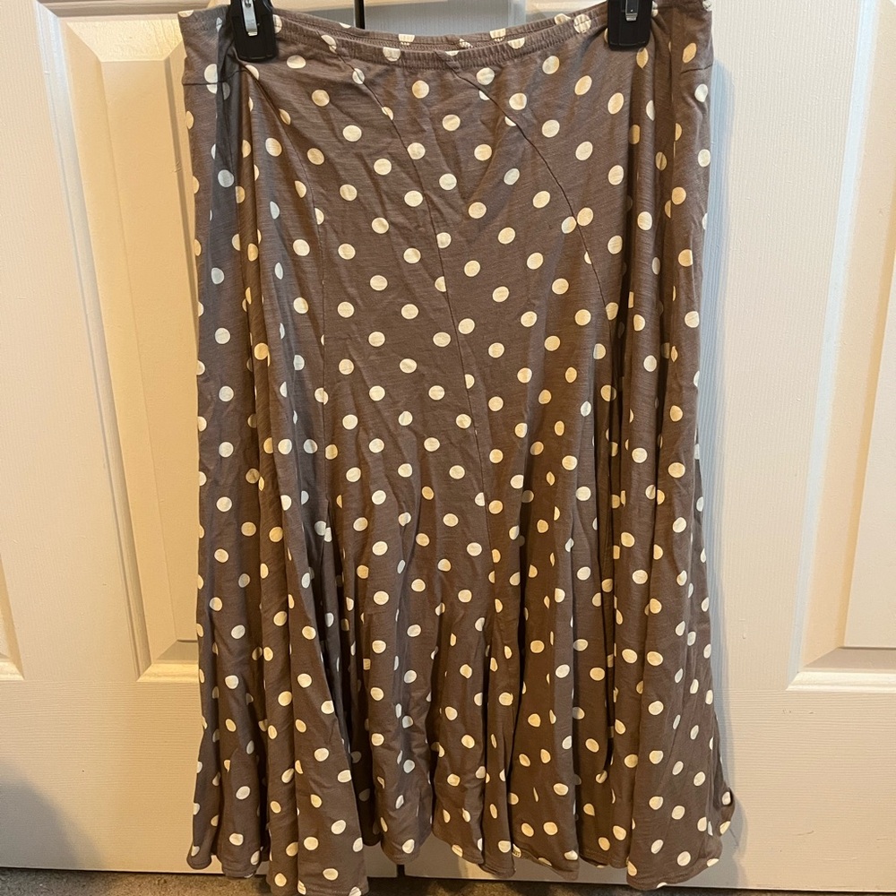 Garnet Hill Polka Dot Tan Midi Skirt